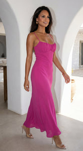 Amelie Ruched Open Back Maxi Dress - Pink