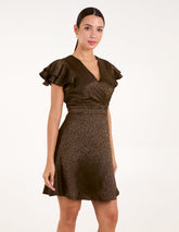 Leopard Jacquard Frill Sleeve Dress