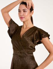 Leopard Jacquard Frill Sleeve Dress