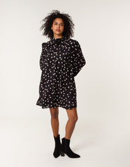 Polka Dot Tie Neck Smock Dress