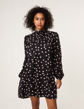 Polka Dot Tie Neck Smock Dress