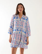 Pin Tuck Tiered Abstract Smock Dress
