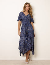 Shirred Waist Hanky Hem Paisley Print Dress
