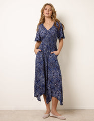 Shirred Waist Hanky Hem Paisley Print Dress