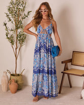 Island Escape Printed Cutout Halter Maxi Dress