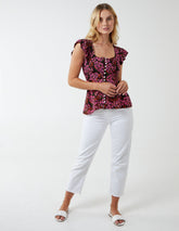 Button Front Floral Peplum Top