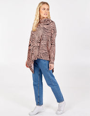 Abstract Zebra Oversized Cowl Neck Top