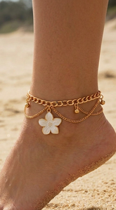 Fleur Charm Layered Anklet - White