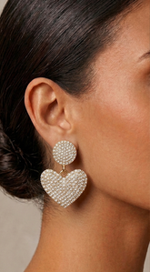 Lux Heart Rhinestone Earrings - Gold