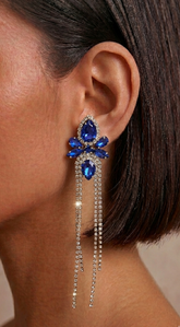 Lux Long Crystal Drop Earrings - Blue