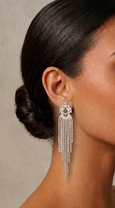 Rhinestone Gold Fringe Post Back Earrings - Silver