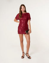 Satin Bow Back Sequin Dress
