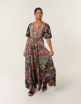 Angel Sleeve Button Front Maxi Dress