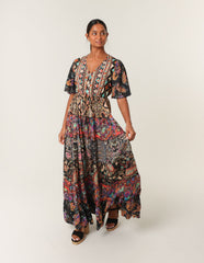 Angel Sleeve Button Front Maxi Dress