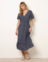 Angel Sleeve Shirred Waist Tier Hem Midi Dress