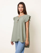 One Button Frill Sleeve Top