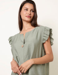 One Button Frill Sleeve Top