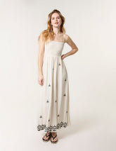 Shirred Bandeau Linen Maxi Dress
