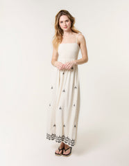 Shirred Bandeau Linen Maxi Dress