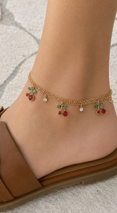 Cherry Stone Cluster Charm Anklet - Gold