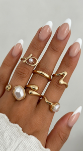 Poised Pearl 6 Piece Ring Set - Gold