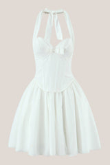 Halter A-Line Corset Mini Dress in White