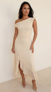 Ascent Off Shoulder Maxi Dress - Butter Yellow