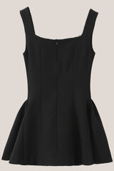 Lace Scoop Neck A-Line Cotton Mini Dress in Black
