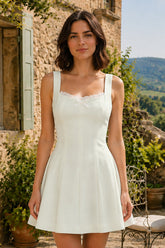 Lace Scoop Neck A-Line Cotton Mini Dress in White