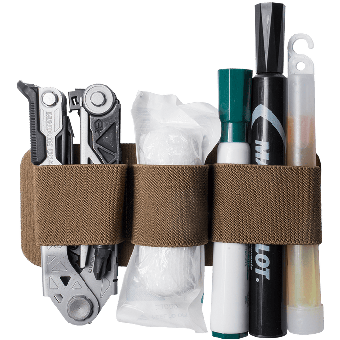 Image of MAK Band Full in tan holding EDC gear. Perfect for plate carrier accessories or concealable armor.