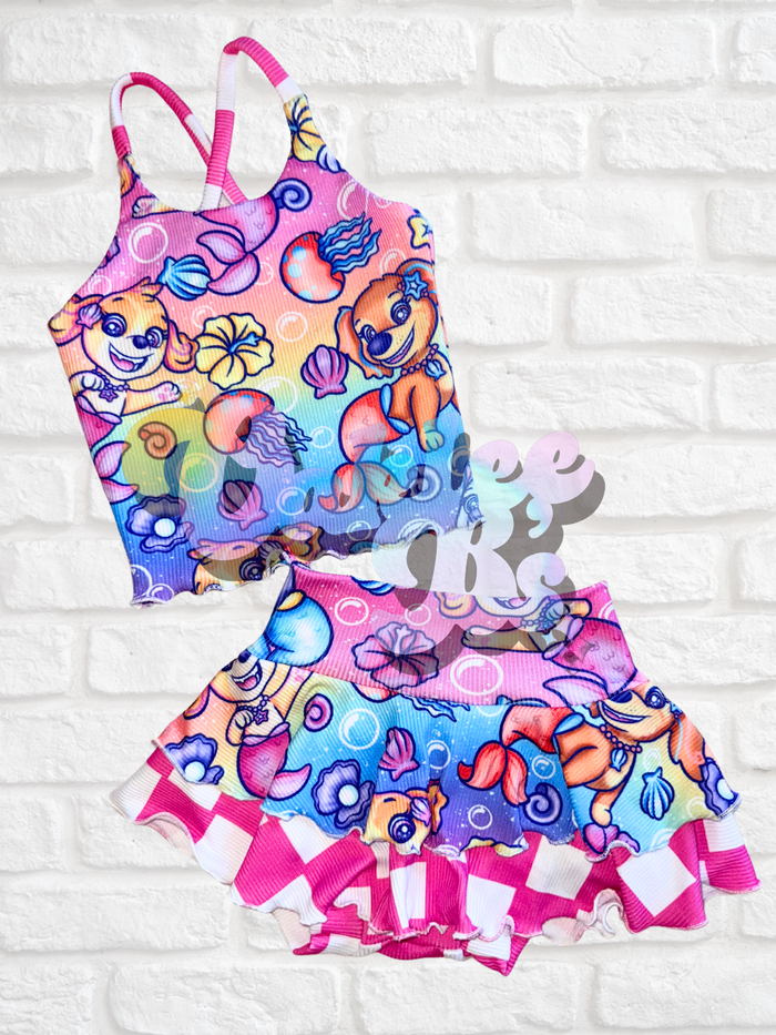 Mermaid Pups Brielle Top & 2 Tier Skirted Bummies