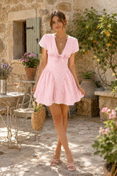 Pink Gingham Cotton A-Line Mini Dress