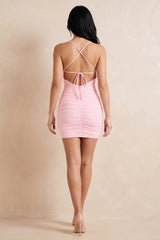 Ruched Spaghetti Straps Sheath Mini Dress in Pink