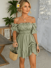 Pure Essence Smocked Babydoll Mini Dress - sage