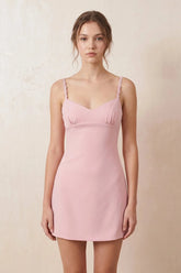 Satin Mini Dress with Floral Straps in Pink