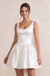 Scoop Neck Bow-Back Mini Dress in Ivory