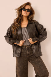 Shadow Script Vegan Leather Jacket - Black