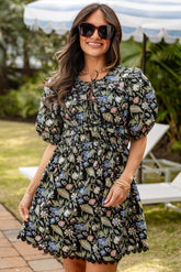 Midnight Bloom Black Floral Mini Dress