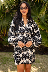 Freely Flowing Black Palm Print Mini Dress