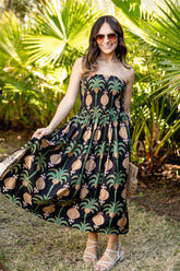 Chic Essential Strapless Smocked Black Maxi Dress