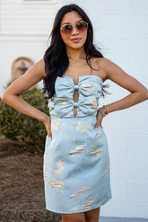 Event Ready Elegance Bow Blue Mini Dress