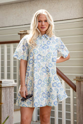 Butterfly Bloom Blue Floral Mini Dress