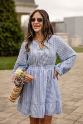 FINAL SALE - Seaside Breeze Blue Striped Mini Dress