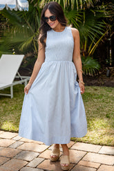 Sweet Serenity Stripe Smocked Midi Dress