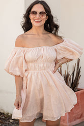 Blushing Belle Puff Sleeve Jacquard Mini Dress