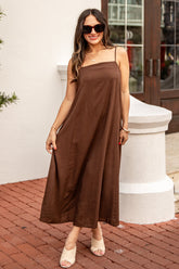 Balcony Moment Brown Linen Midi Dress