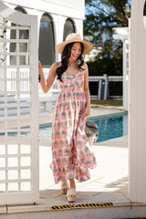 Sunset Palm Coral Print Midi Dress