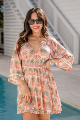 FINAL SALE - Palm Breeze Coral Printed Mini Dress