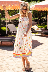 Summer Harvest Print Cream Midi Dress