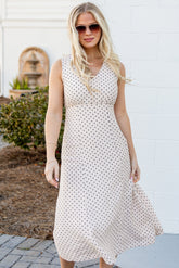 Dressed For The Day Polka Dot Cream Midi Dress